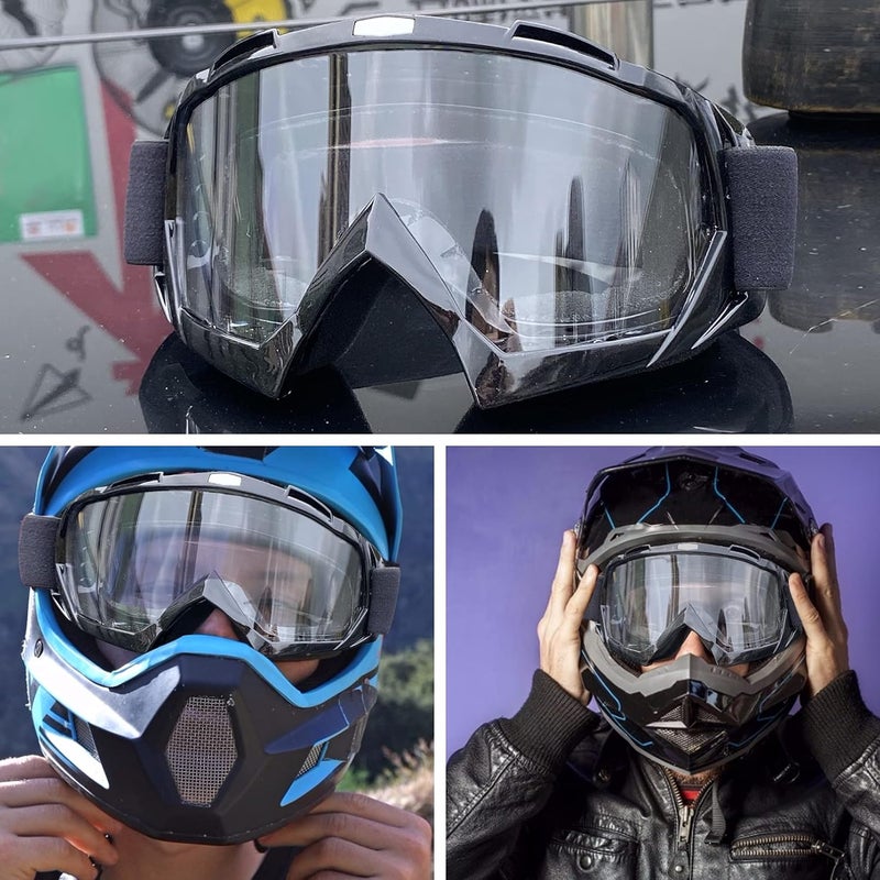 4-FQ Motorcycle Goggles Motocross Dirt Bike Windproof ATV Dustproof Racing Goggles Scratch Resistant Ski Protective Safety Glasses PU Resin (Black frame+Clear lens) - Image 2